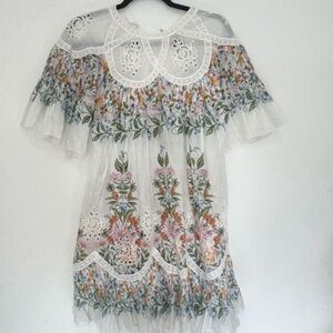 Farm Rio Floral Lace Sheer Dress
